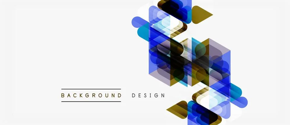 Abstract geometric shapes overlap, creating dynamic visual texture. Blue, gol Stock Illustration