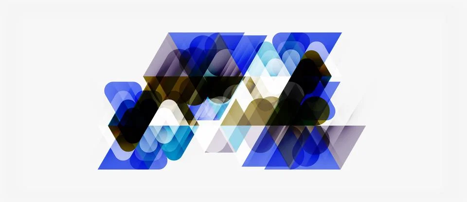 Abstract geometric shapes overlap, creating layered blue, brown tones. Stock Illustration
