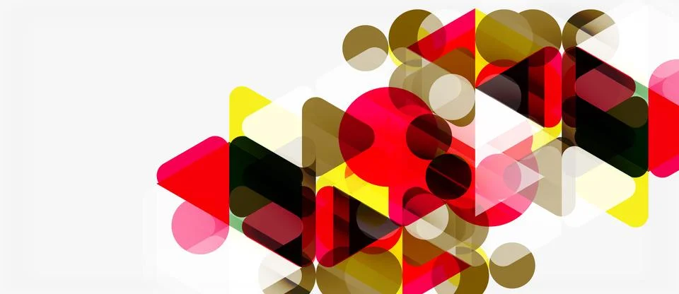 Abstract geometric shapes overlap, creating vibrant color blends. Red, yellow Illustrazione stock