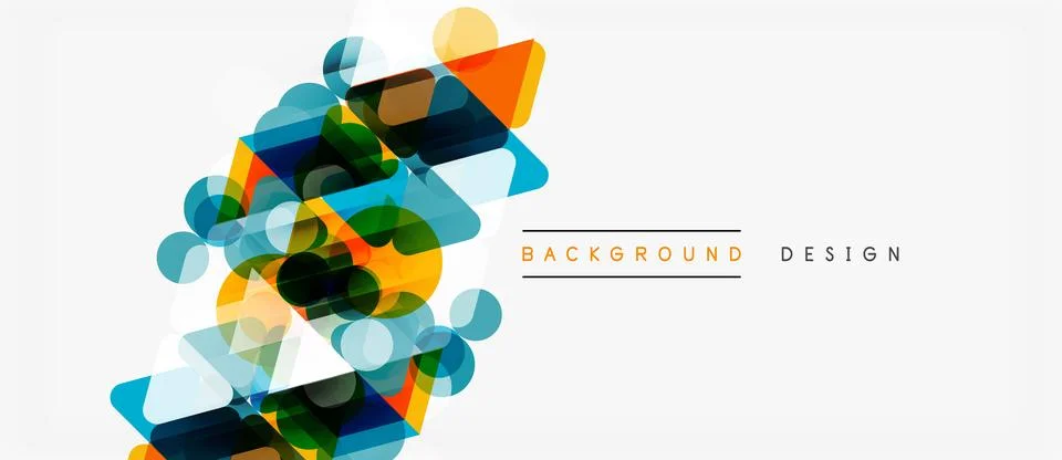 Abstract geometric shapes overlap, creating vibrant colorful design. Minimali Stock Illustration