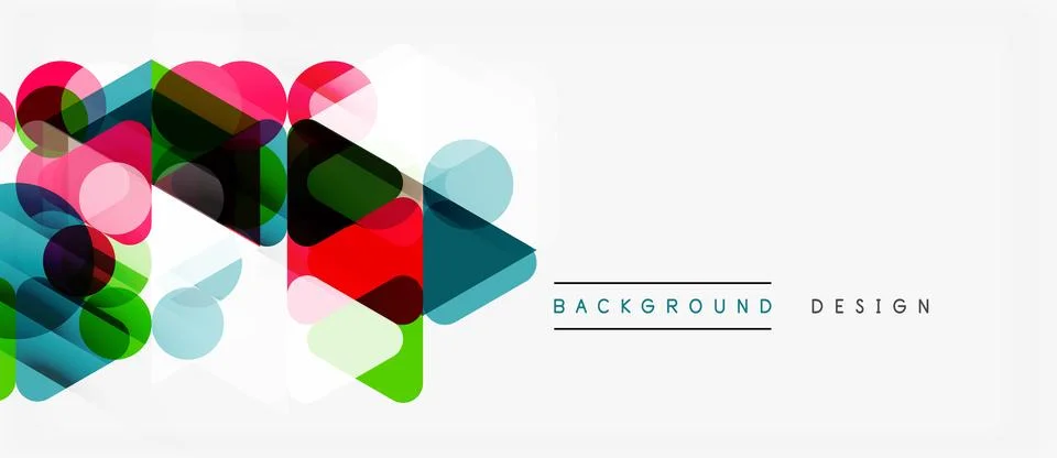 Abstract geometric shapes overlap, creating vibrant colorful design. White .. Stock Illustration