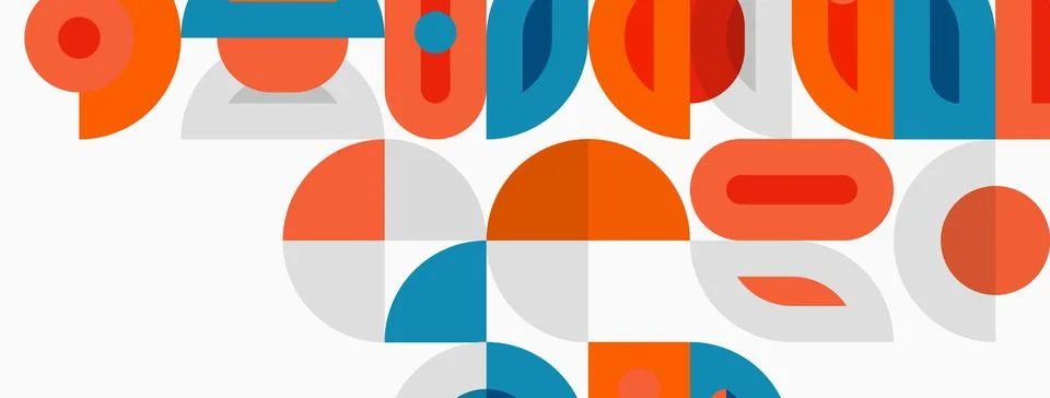 Abstract geometric shapes overlap, creating colorful pattern. Orange, blue,.. Illustrazione stock