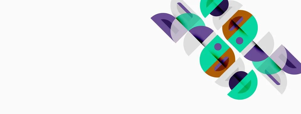 Abstract geometric shapes overlap, creating colorful patterns. Circles, Stock Illustration