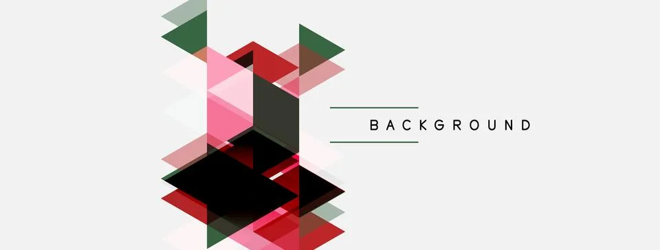 Abstract geometric shapes overlap, creating layered pink, red, green design o Stock Illustration