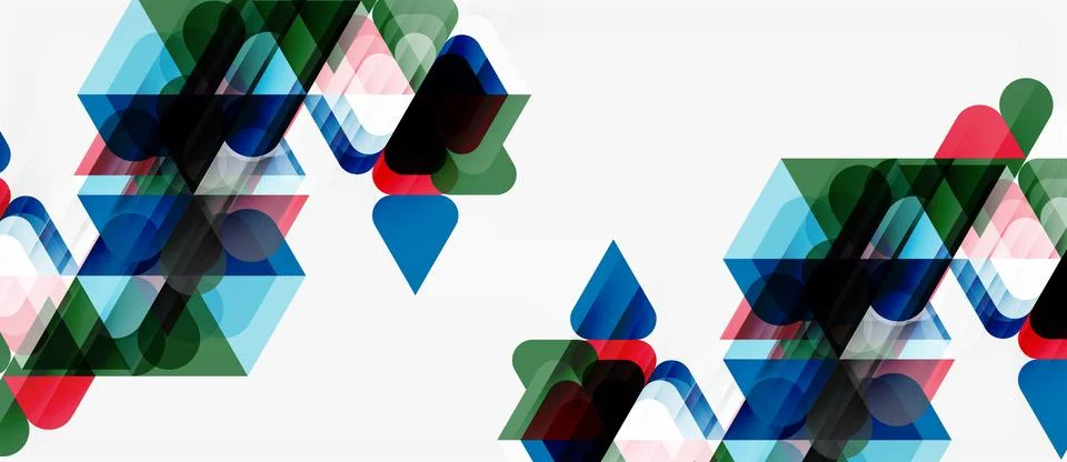 Abstract geometric shapes overlap, creating colorful translucent patterns. Stock Illustration