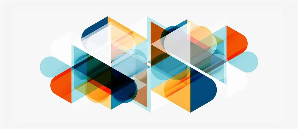 Abstract geometric shapes overlap, creating dynamic composition. Colors inclu Illustrazione stock