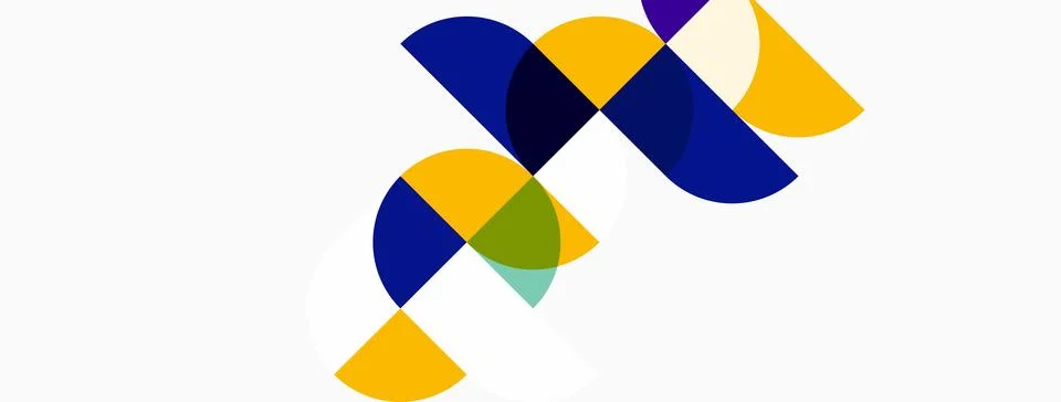 Abstract geometric shapes overlap, creating vibrant color blocks. Yellow, blu Illustrazione stock