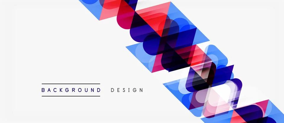 Abstract geometric shapes overlap, creating dynamic colorful pattern. White イラスト素材