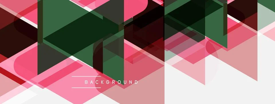 Abstract geometric shapes overlap, creating vibrant pink, green, gray layers. Stock Illustration
