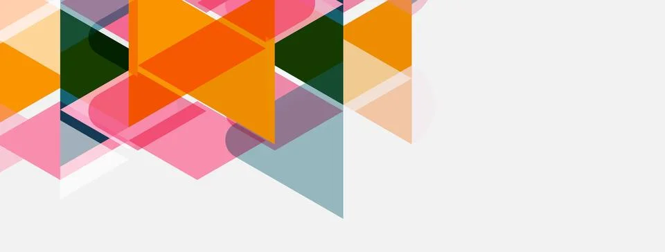 Abstract geometric shapes overlap, creating colorful patterns. Triangles, Stock Illustration