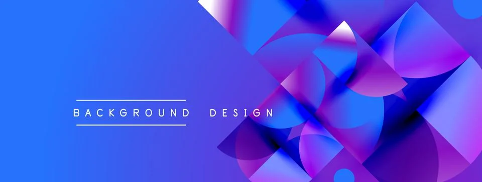 Abstract geometric shapes overlap, creating vibrant blue purple gradients. Illustrazione stock