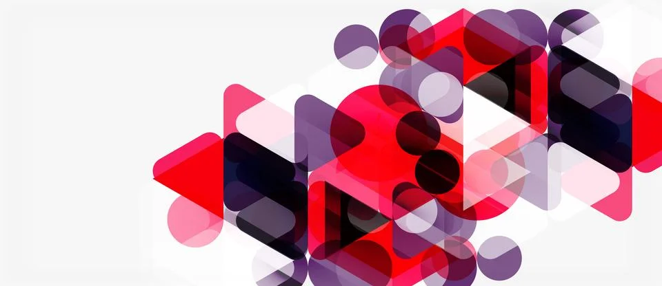 Abstract geometric shapes overlap, creating vibrant red, purple hues. Minim.. Stock Illustration
