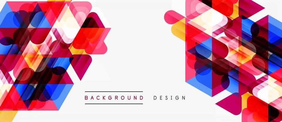Abstract geometric shapes overlap, creating vibrant colorful background. Yell Stock Illustration