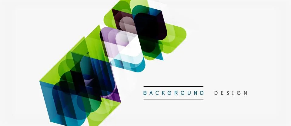 Abstract geometric shapes overlap, creating vibrant color gradients. Modern Illustrazione stock