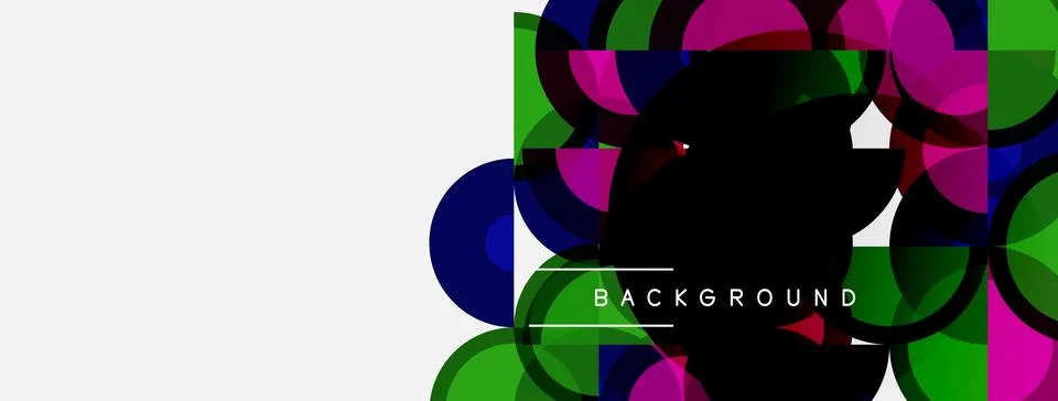 Abstract geometric shapes overlap, creating vibrant colorful background. Whit Stock Illustration