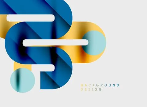 Abstract geometric shapes overlap, creating dynamic visual effect. Blue, gold Stock Illustration