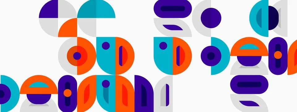 Abstract geometric shapes overlap, creating vibrant colorful pattern. Circles Illustrazione stock