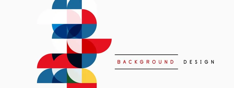 Abstract geometric shapes overlap, creating colorful modern design. White Illustrazione stock