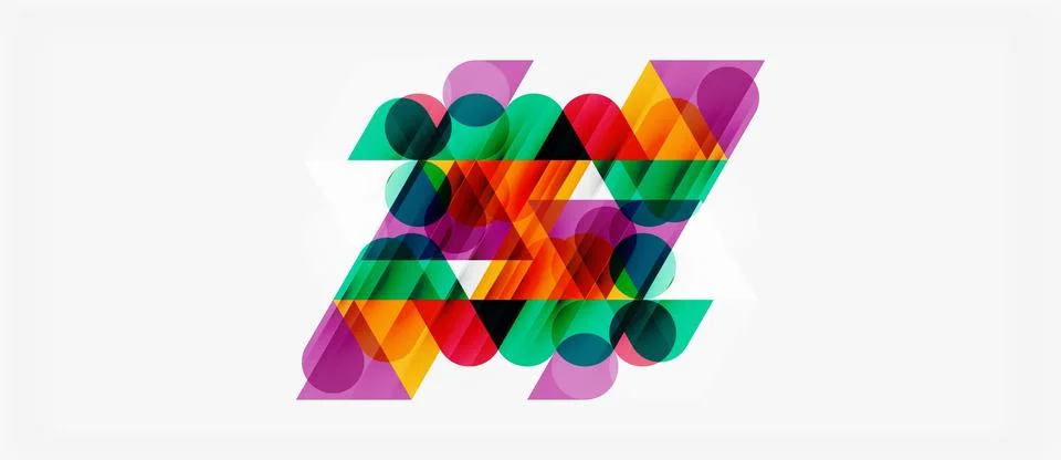 Abstract geometric shapes overlap, creating vibrant colorful pattern. Design Stockillustratie