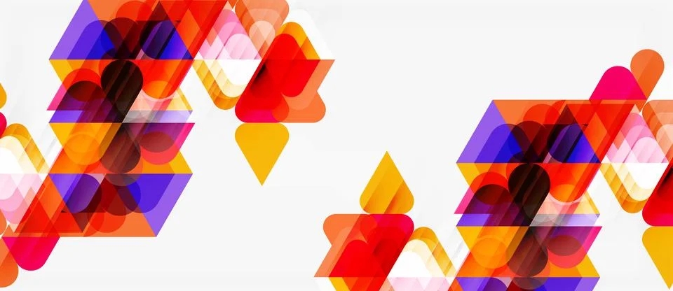 Abstract geometric shapes overlap, creating vibrant color patterns. Orange, Illustrazione stock