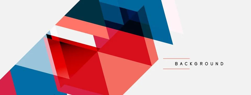 Abstract geometric shapes overlap, creating dynamic red, blue, gray composi.. Illustrazione stock