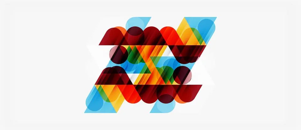 Abstract geometric shapes overlap, creating vibrant colorful design. Modern Illustrazione stock