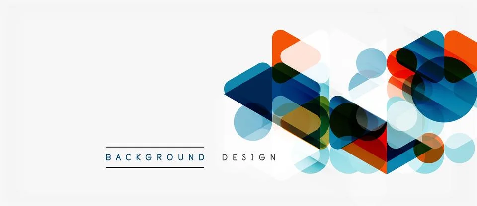 Abstract geometric shapes overlap, creating vibrant colorful design. Minimali Illustrazione stock