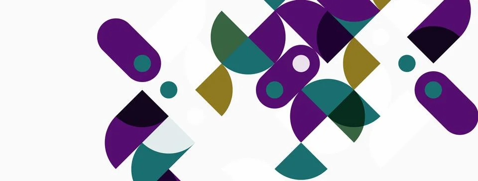 Abstract geometric shapes overlap, creating dynamic composition. Purple, teal Illustrazione stock