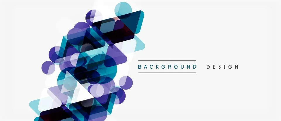 Abstract geometric shapes overlap, creating dynamic visual effect. Blue, purp Illustrazione stock