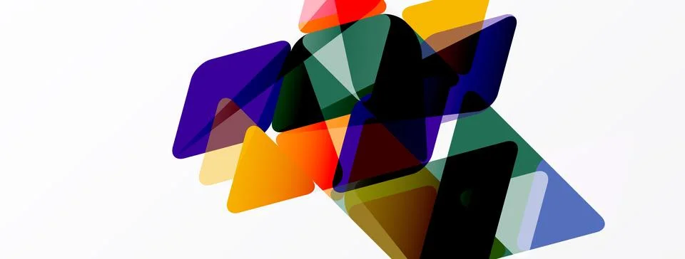 Abstract geometric shapes overlap, creating vibrant color blends. Triangles Illustrazione stock