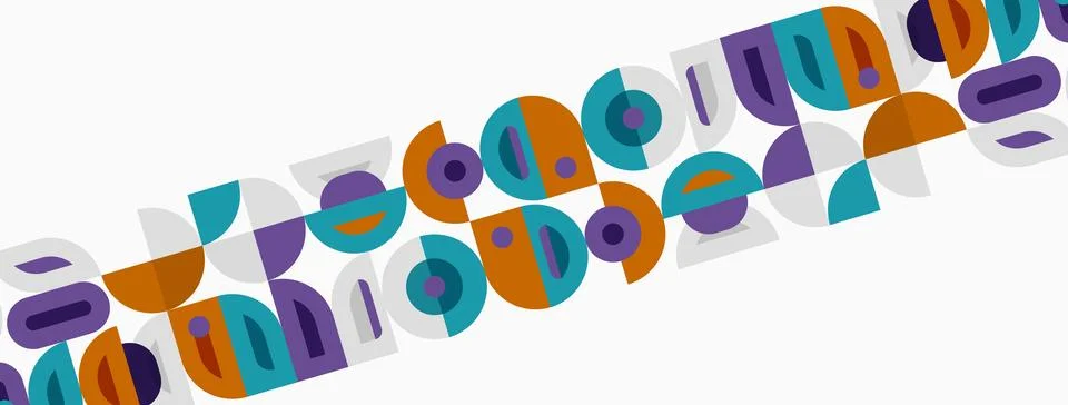 Abstract geometric shapes overlap, creating colorful pattern. Purple, orange, 库存插图