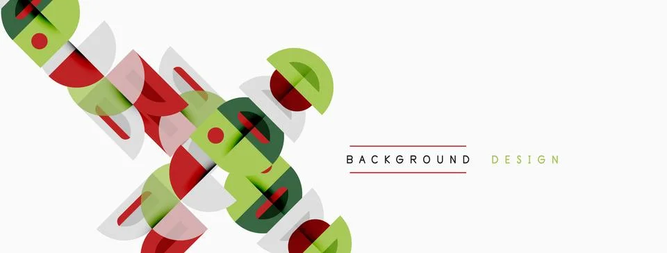 Abstract geometric shapes overlap, creating dynamic composition. Red, green, Stock Illustration
