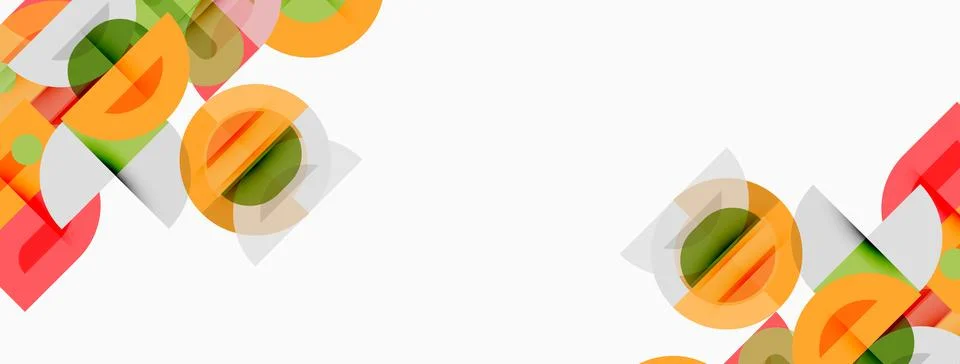 Abstract geometric shapes overlap, creating colorful patterns. Minimalist d.. Illustrazione stock
