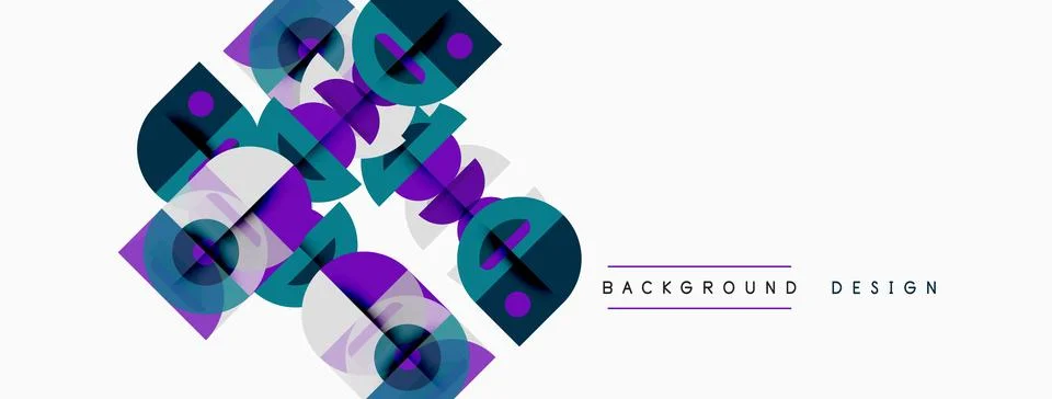 Abstract geometric shapes overlap, creating vibrant modern design. Blue, purp 库存插图