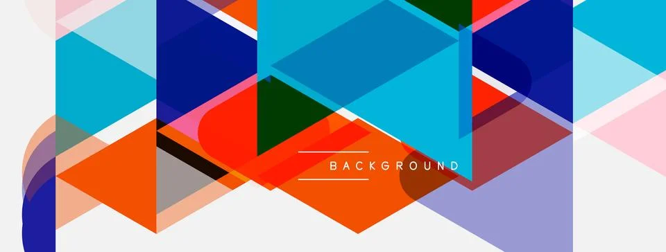 Abstract geometric shapes overlap, creating vibrant colorful background. Mode Stock Illustration
