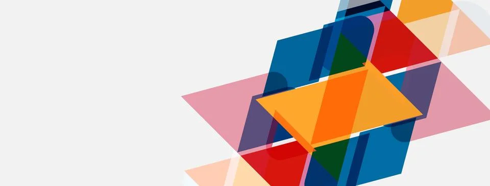 Abstract geometric shapes overlap, creating colorful composition. Squares, 库存插图