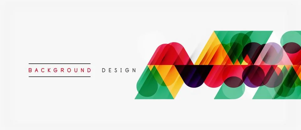 Abstract geometric shapes overlap, creating vibrant colorful design. White Illustrazione stock
