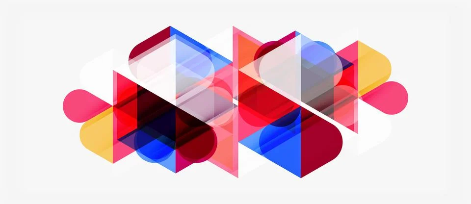 Abstract geometric shapes overlap, creating vibrant color blends. Composition Illustrazione stock