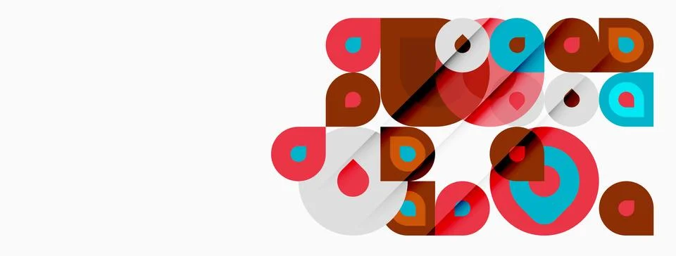 Abstract geometric shapes overlap, creating vibrant composition. Red, teal,.. Stock Illustration