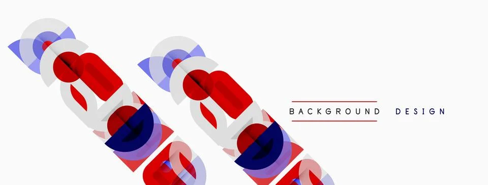 Abstract geometric shapes overlap, creating dynamic visual effect. Red, blue, Stock Illustration