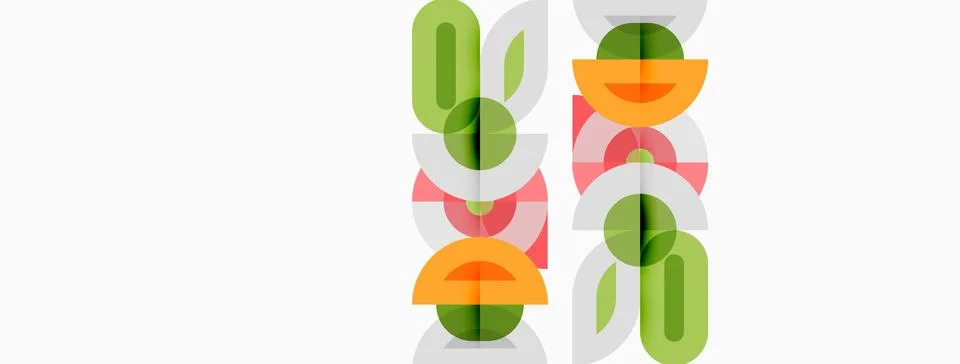 Abstract geometric shapes overlap, creating colorful linked pattern. Minimali Stock Illustration