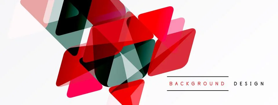 Abstract geometric shapes overlap, creating vibrant red, green, pink compos.. Stock Illustration
