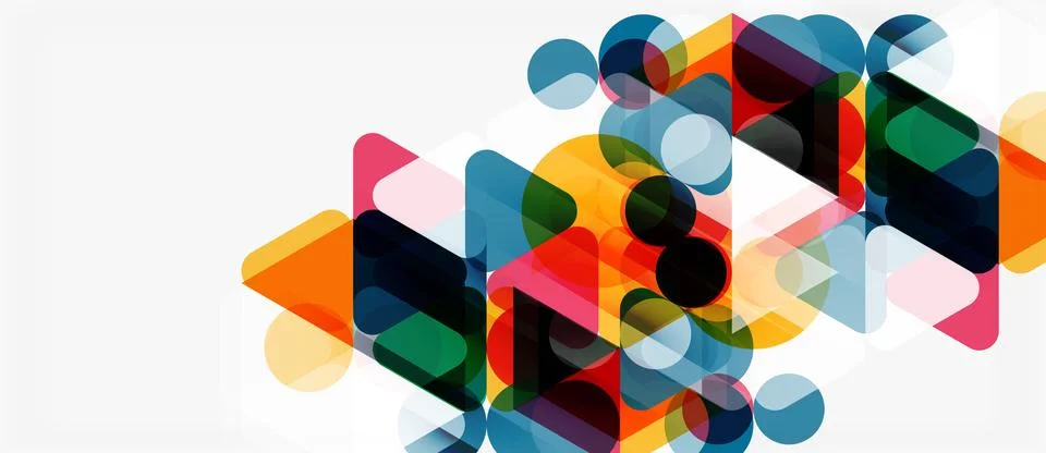 Abstract geometric shapes overlap, creating vibrant colorful composition. Stock Illustration