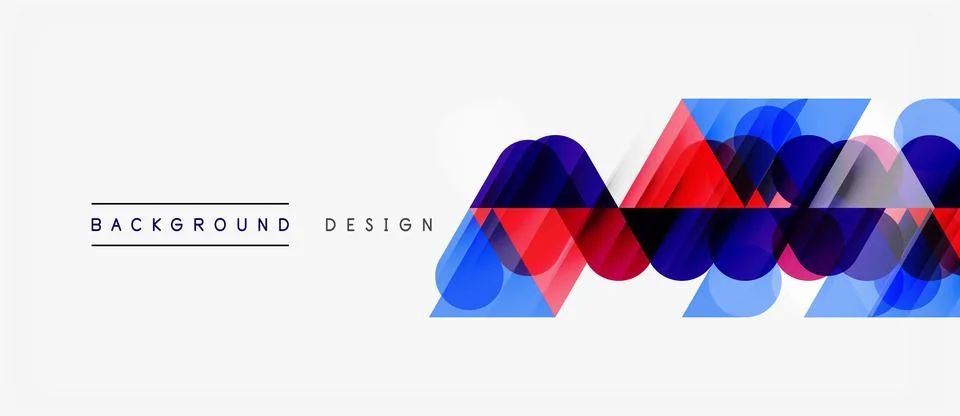 Abstract geometric shapes overlap, creating dynamic visual flow. Blue, red, Illustrazione stock