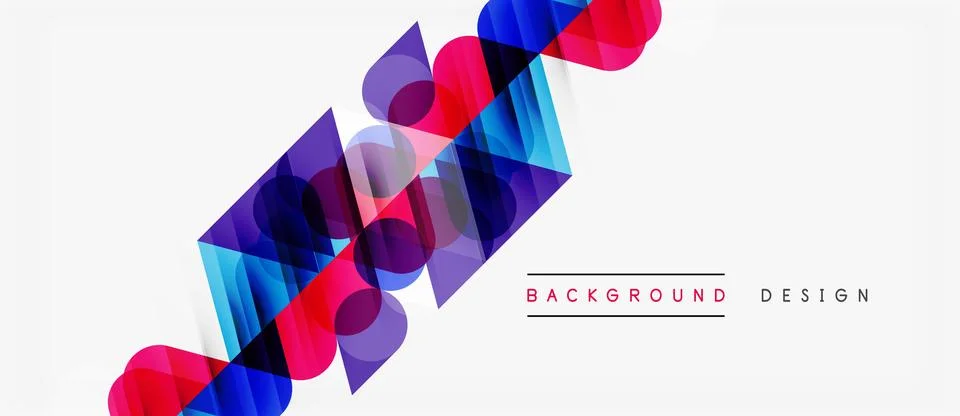 Abstract geometric shapes overlap, creating dynamic colorful composition. M.. Stock Illustration