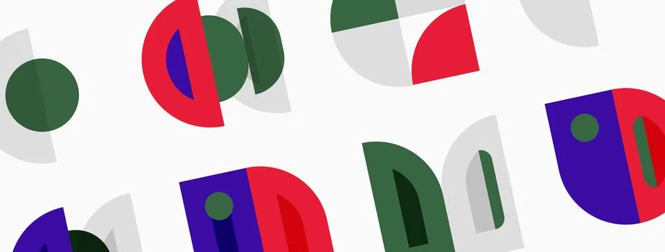 Abstract geometric shapes overlap, creating colorful pattern. Red, green, p.. Stock Illustration