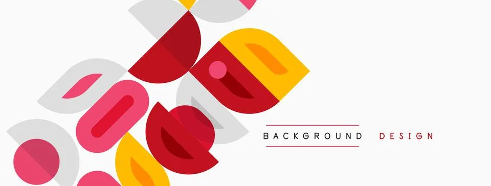 Abstract geometric shapes overlap, creating vibrant design. Red, yellow, pink 스톡 일러스트