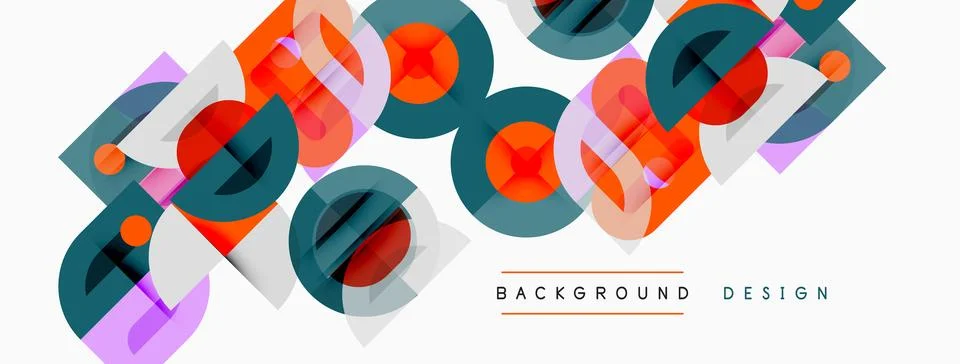 Abstract geometric shapes overlap, creating vibrant colorful background. Mode Illustrazione stock