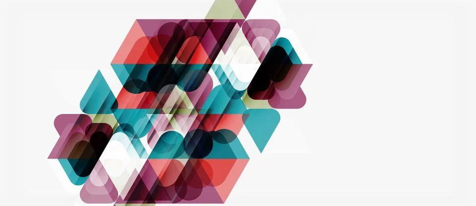 Abstract geometric shapes overlap, creating complex colorful pattern. Soft hu 库存插图