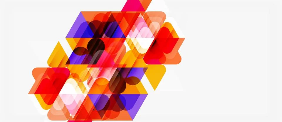 Abstract geometric shapes overlap, creating vibrant color blends. Orange, p.. Stock Illustration